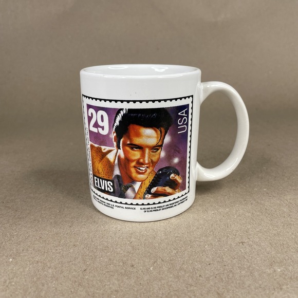 The Unbranded Brand Other - Vtg‎ Elvis Presley 1992 Postage Stamp Design Mug White Rock & Roll USA